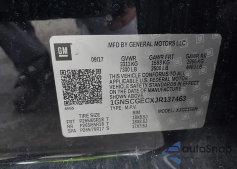 2018 Chevrolet Suburban Ls z USA, uszkodzony, nr VIN 1GNSCGECXJR137463